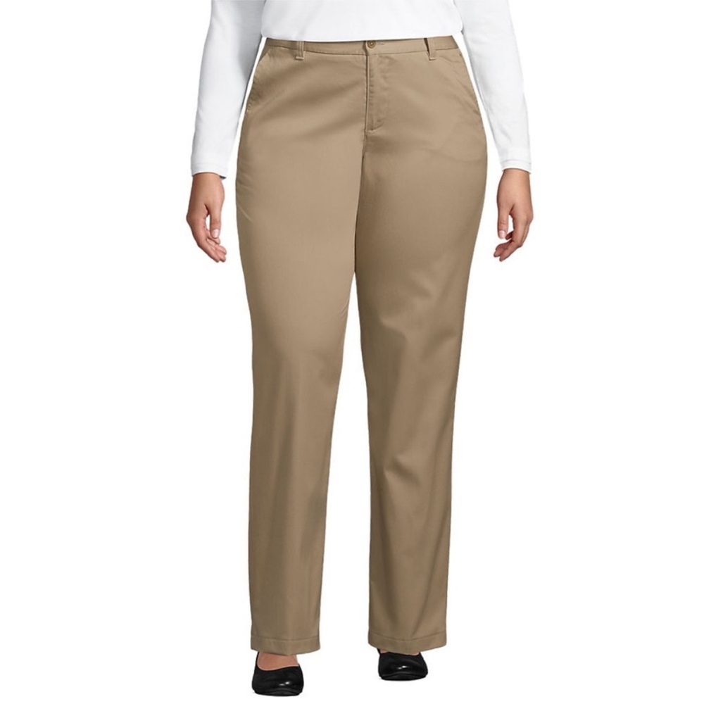 L.L. Bean classic fit flat front Khaki cotton tan sz 20 business casual preppy